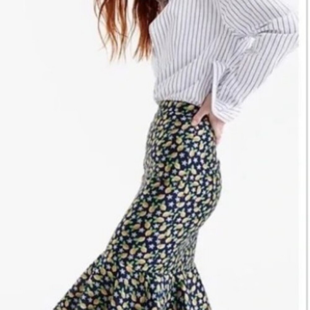 NWT J. CREW Lemon Jacquard Ruffle Hem Skirt - Picture 2 of 12